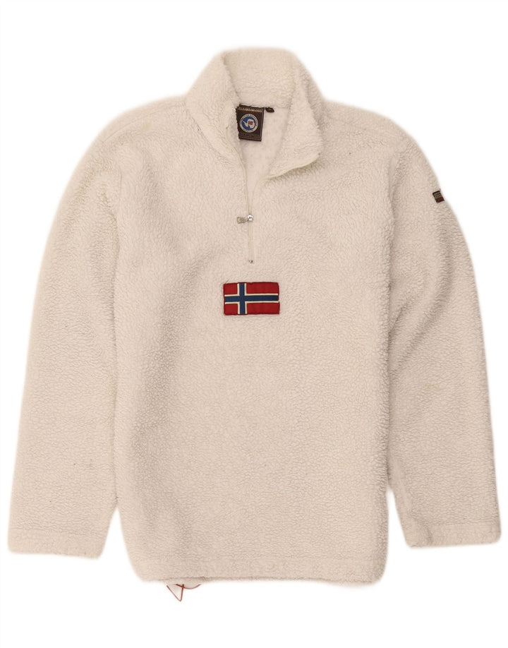 Napapijri Mens Geographic Zip Neck Fleece Jumper Small White Polyester