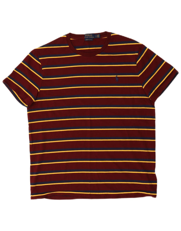 Polo Ralph Lauren Mens Custom Slim Fit T-Shirt Top Large Burgundy Striped