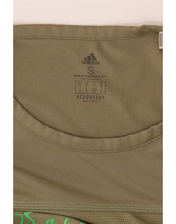 ADIDAS Mens Aeroready Graphic T-Shirt Top Small Khaki Polyester Vintage Adidas and Second-Hand Adidas from Messina Hembry 