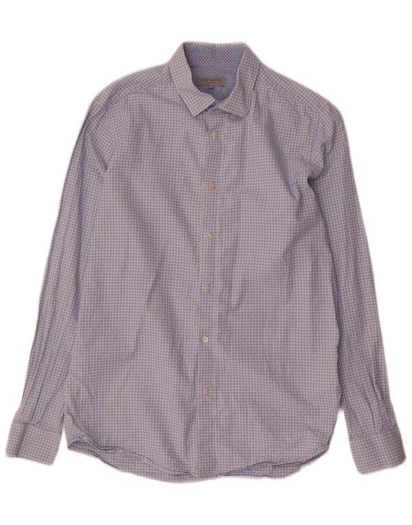 Ted Baker Mens Shirt Size 3 Medium Blue Gingham Cotton