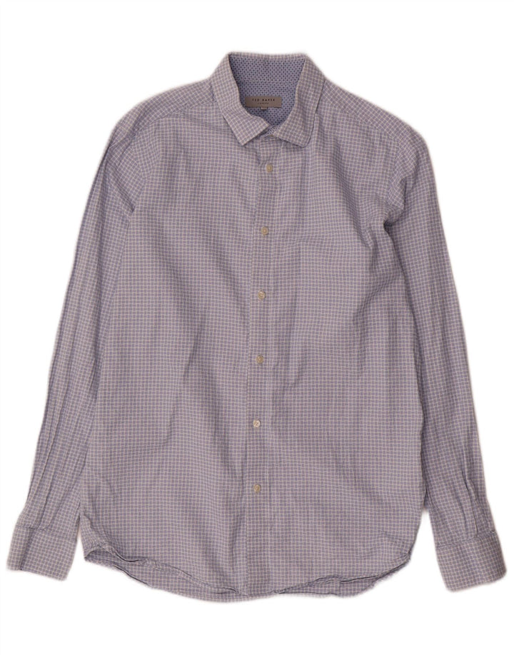 Ted Baker Mens Shirt Size 3 Medium Blue Gingham Cotton