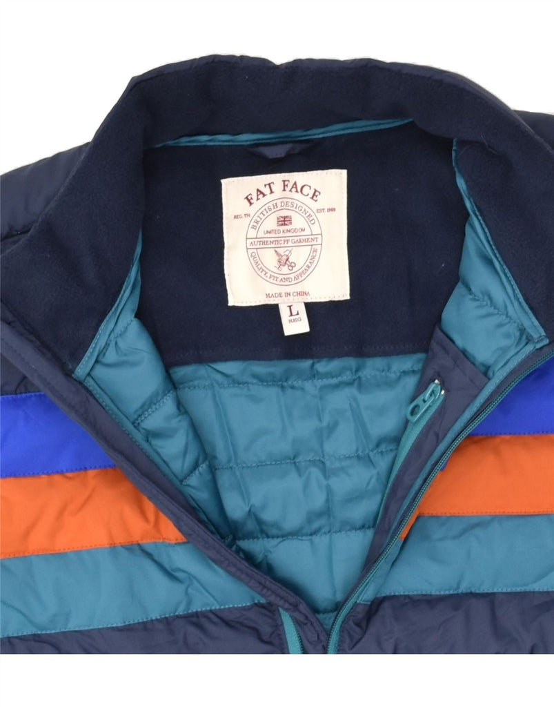 FAT FACE Mens Padded Jacket UK 40 Large Navy Blue Striped Polyester | Vintage Fat Face | Thrift | Second-Hand Fat Face | Used Clothing | Messina Hembry 