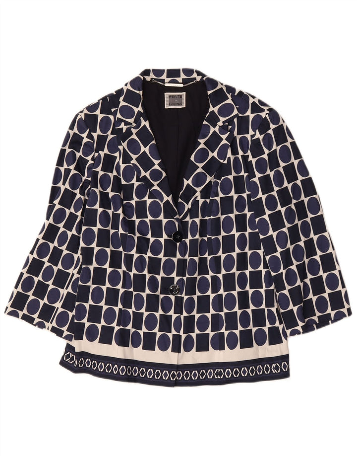 Perte by Krizia Womens Blazer Jacket UK 16 Large Navy Blue Geometric