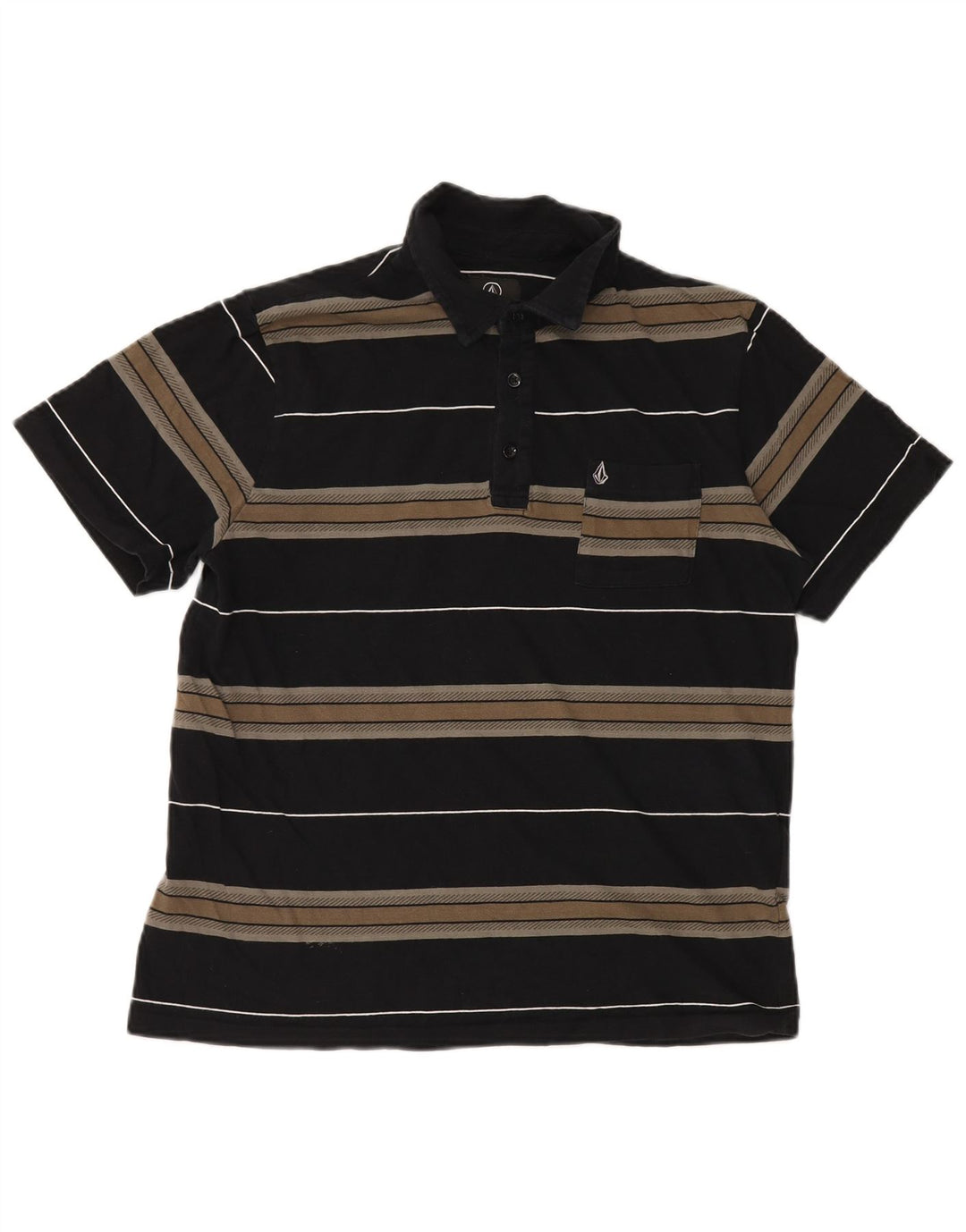 VOLCOM Mens Polo Shirt Medium Black Striped Cotton