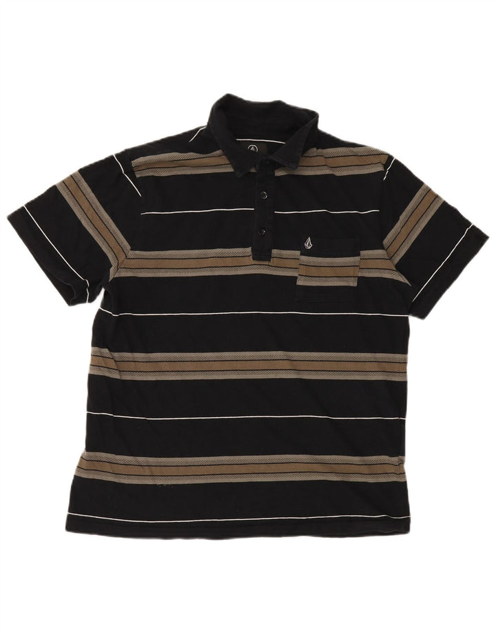 VOLCOM Mens Polo Shirt Medium Black Striped Cotton