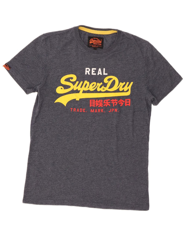 Superdry Mens Graphic T-Shirt Top Large Navy Blue Flecked Cotton