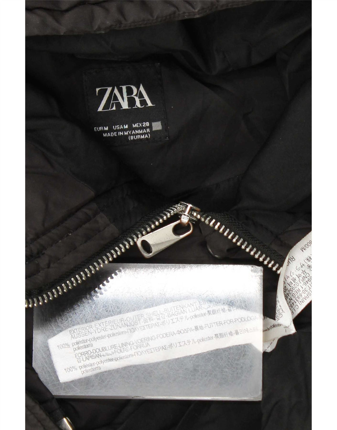 Zara Womens Longline Hooded Padded Gilet UK 14 Medium Black Polyester