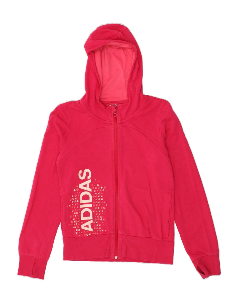 ADIDAS Girls Graphic Zip Hoodie Sweater 11-12 Years Pink Cotton | Vintage Adidas | Thrift | Second-Hand Adidas | Used Clothing | Messina Hembry 