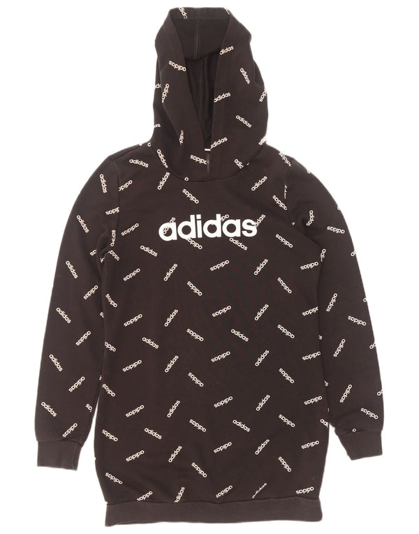 Adidas Womens Graphic Hoodie Jumper UK 8/10 Small Black Cotton