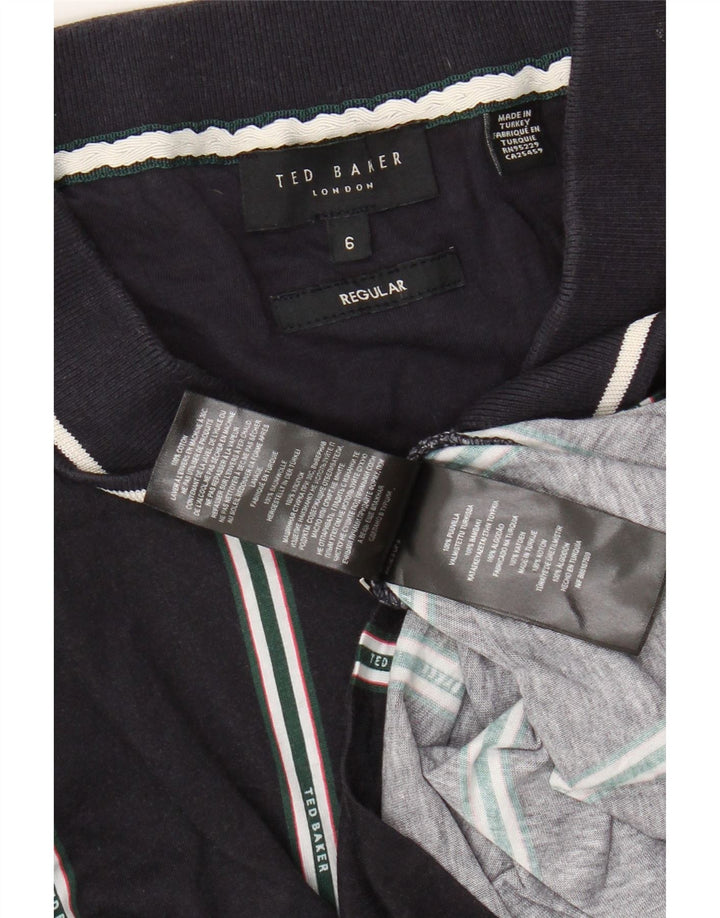 TED BAKER Mens Regular Zip Neck Polo Shirt Size 6 2XL Navy Blue Striped