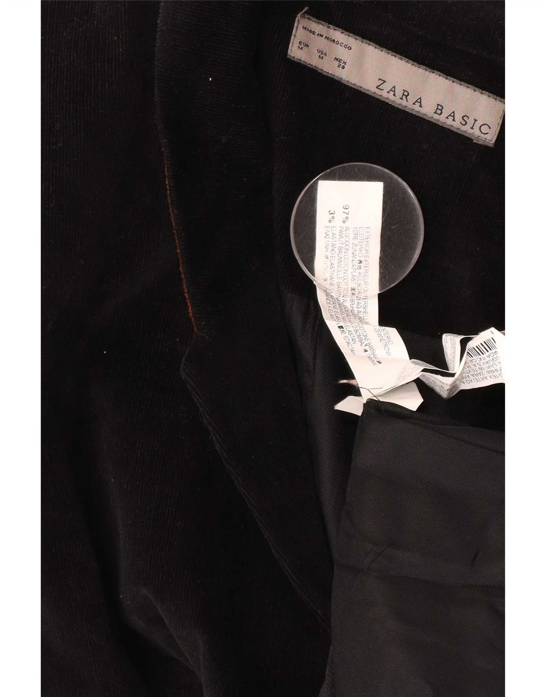 Zara Womens 1 Button Corduroy Blazer Jacket UK 12 Medium Black Cotton