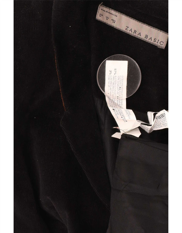 Zara Womens 1 Button Corduroy Blazer Jacket UK 12 Medium Black Cotton
