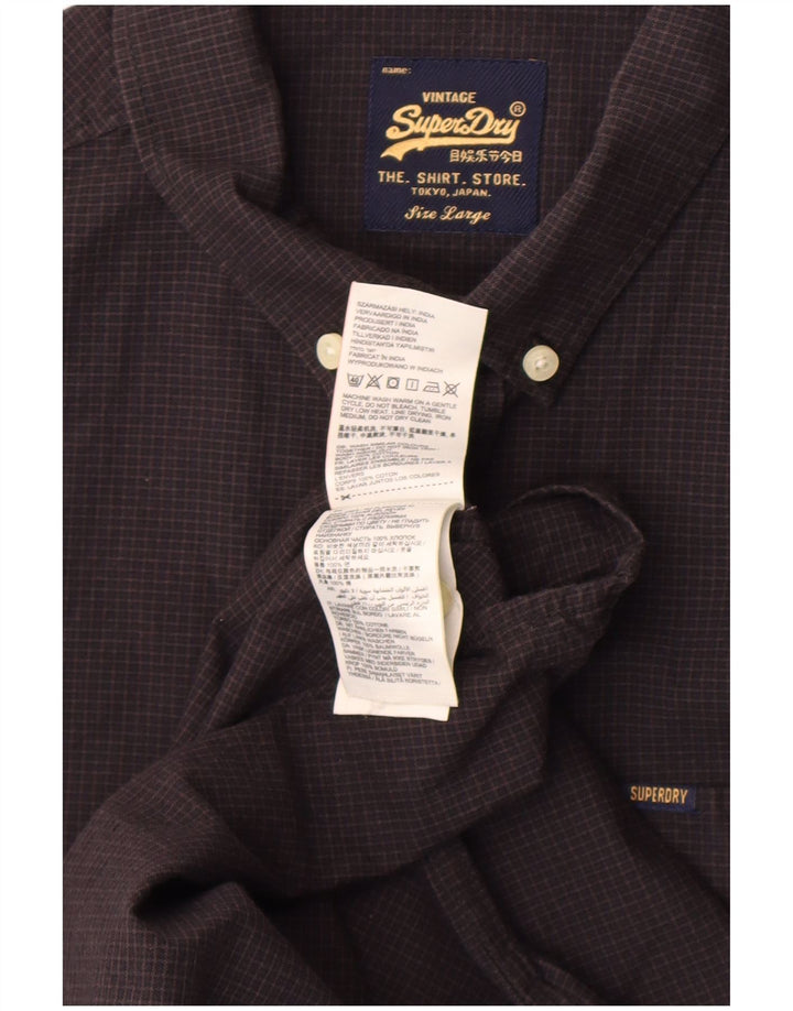 Superdry Mens Short Sleeve Shirt Large Black Check Cotton