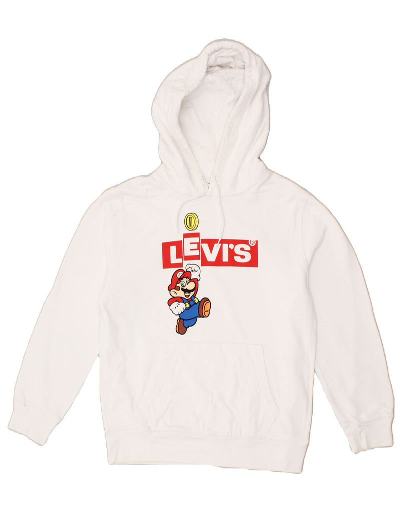 LEVI'S Womens Super Mario Graphic Hoodie Jumper UK 6 XS White Cotton | Vintage Levi's | Thrift | Second-Hand Levi's | Used Clothing | Messina Hembry 