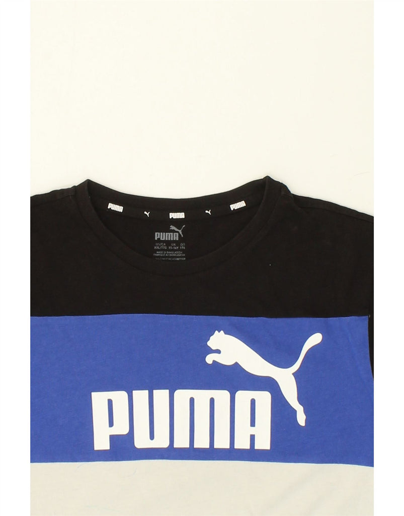 PUMA Boys Graphic T-Shirt Top 15-16 Years Black Colourblock Polyester | Vintage Puma | Thrift | Second-Hand Puma | Used Clothing | Messina Hembry 