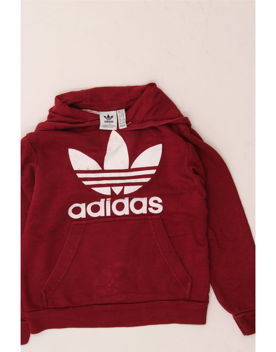 ADIDAS Boys Graphic Hoodie Jumper 7-8 Years Red Vintage Adidas and Second-Hand Adidas from Messina Hembry 