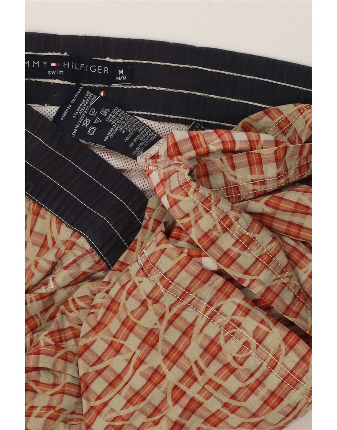 Tommy Hilfiger Mens Swimming Shorts Medium Red Check Cotton