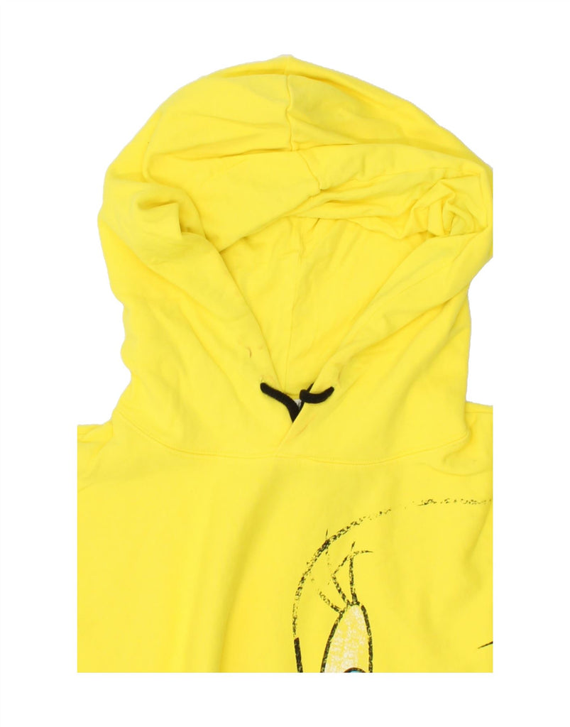 DESIGUAL Womens Graphic Crop Hoodie Jumper UK 14 Medium Yellow | Vintage Desigual | Thrift | Second-Hand Desigual | Used Clothing | Messina Hembry 