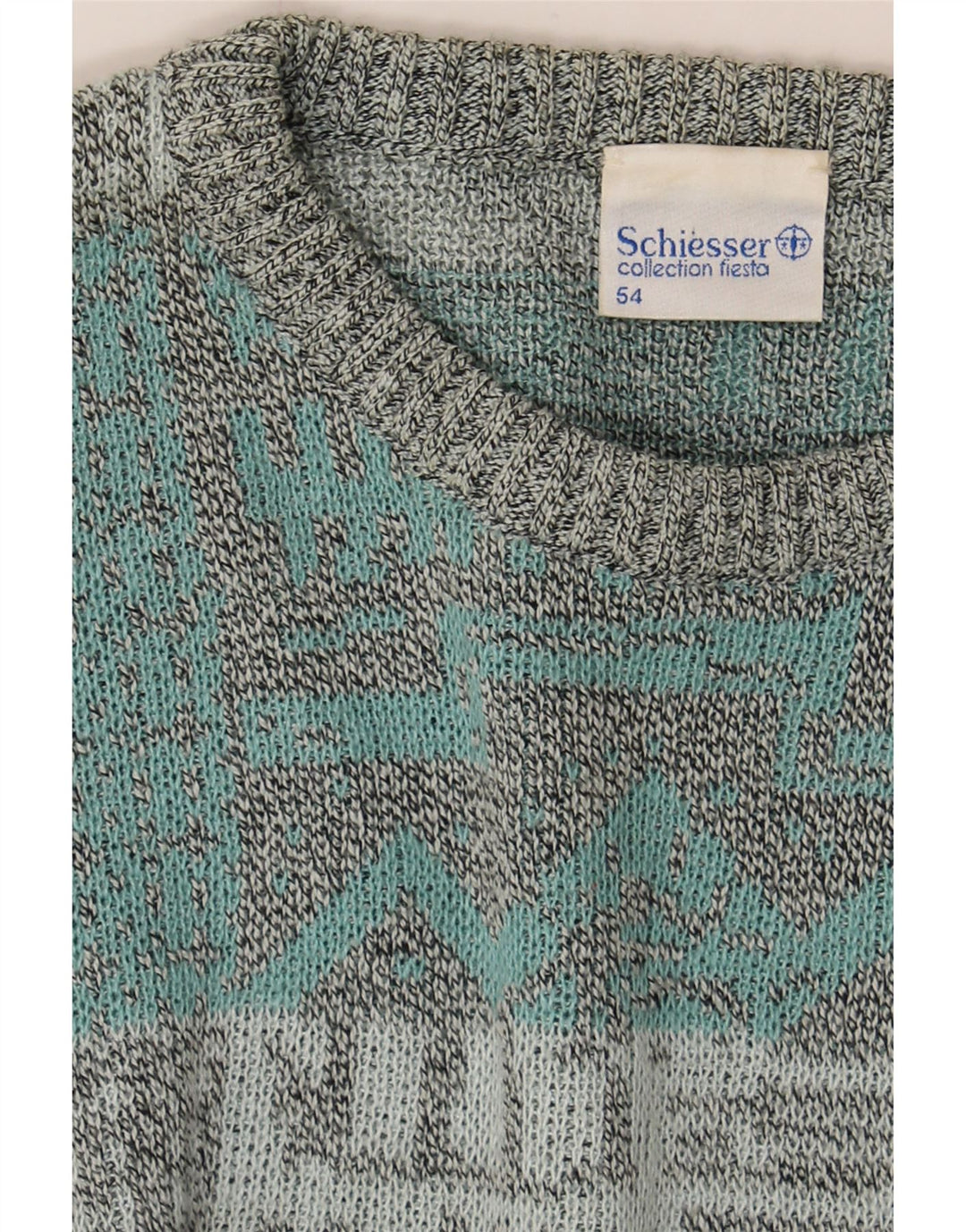 SCHIESSER Mens Abstract Pattern Crew Neck Jumper Sweater IT 54 XL Grey Vintage Schiesser and Second-Hand Schiesser from Messina Hembry 