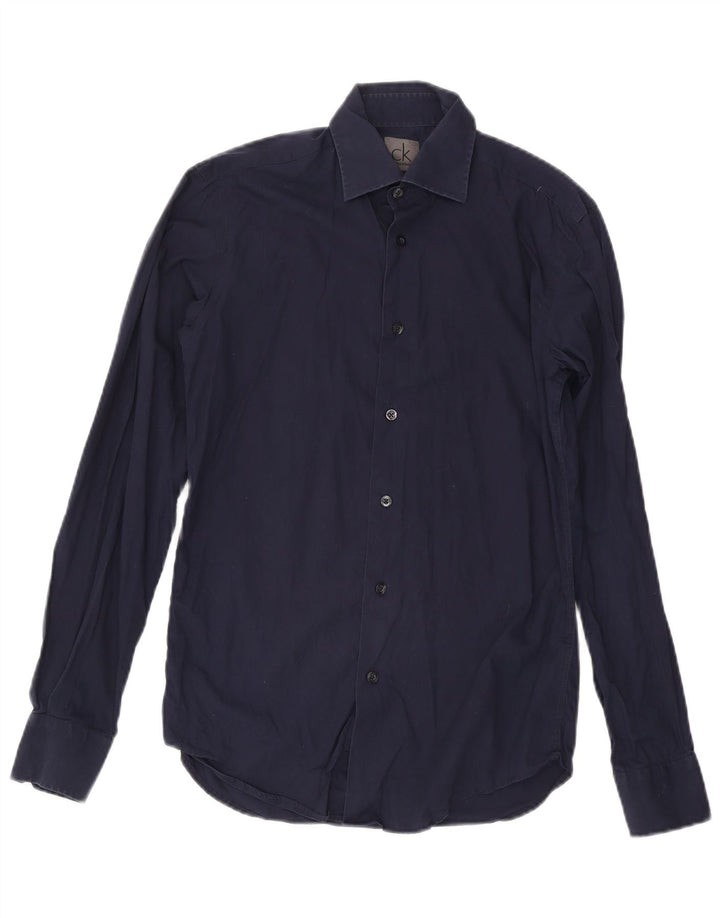 Calvin Klein Mens Shirt Size 38 15 Medium Navy Blue Cotton