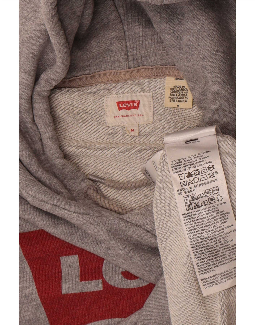 Levi's Mens Graphic Hoodie Jumper Medium Grey Flecked Cotton