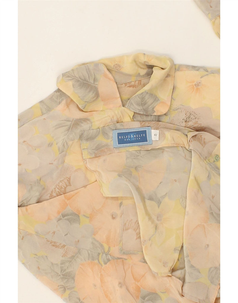 BELFE & BELFE Womens Shirt Blouse EU 42 Large Beige Floral Silk | Vintage Belfe & Belfe | Thrift | Second-Hand Belfe & Belfe | Used Clothing | Messina Hembry 