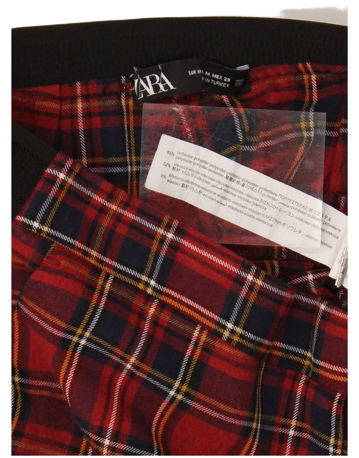 Zara Womens Skinny Chino Trousers Medium W28 L26 Red Check Polyester