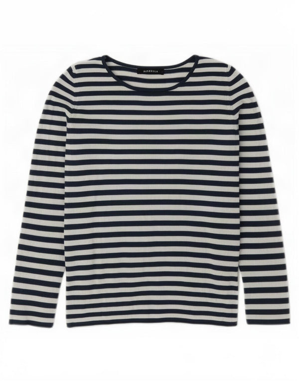 Vintage Womens Top Long Sleeve UK 12 Medium Black Striped Cotton