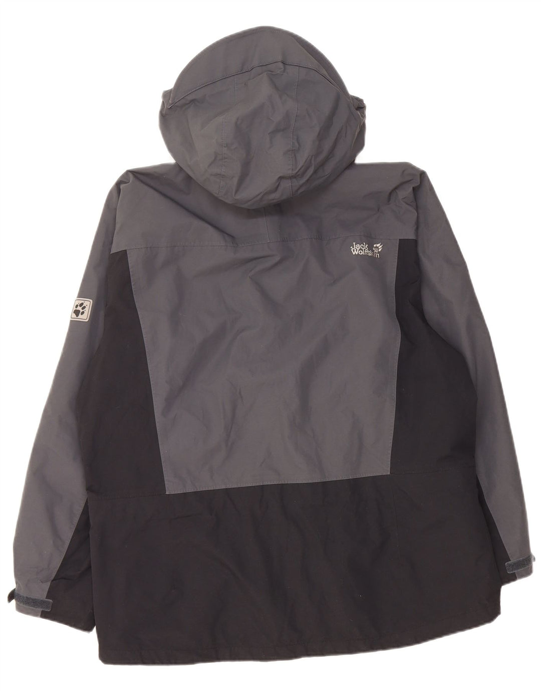 JACK WOLFSKIN Womens Hooded Rain Jacket UK 14/16 Large Grey Colourblock