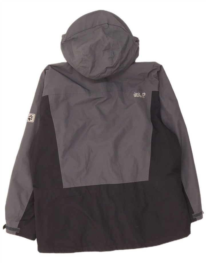 JACK WOLFSKIN Womens Hooded Rain Jacket UK 14/16 Large Grey Colourblock