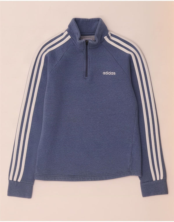 Adidas Womens Loose Fit Zip Neck Sweatshirt Jumper UK 4/6 XS Blue Cotton