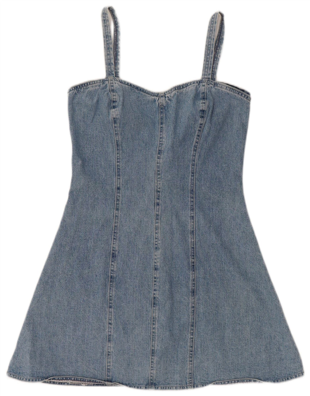 Vintage Womens Sleeveless Mini Denim Dress UK 12 Medium Blue Cotton