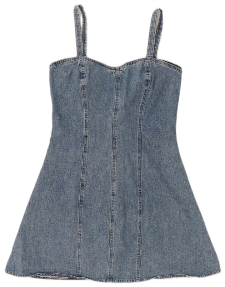 Vintage Womens Sleeveless Mini Denim Dress UK 12 Medium Blue Cotton