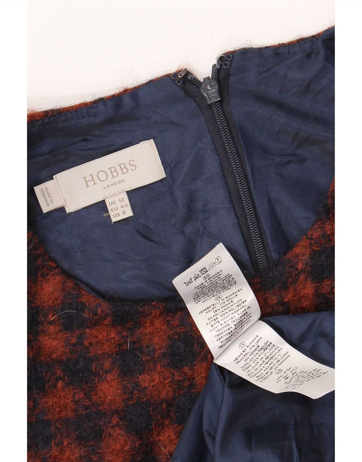 Hobbs Womens Sleeveless Shift Dress UK 12 Medium Navy Blue Check Wool