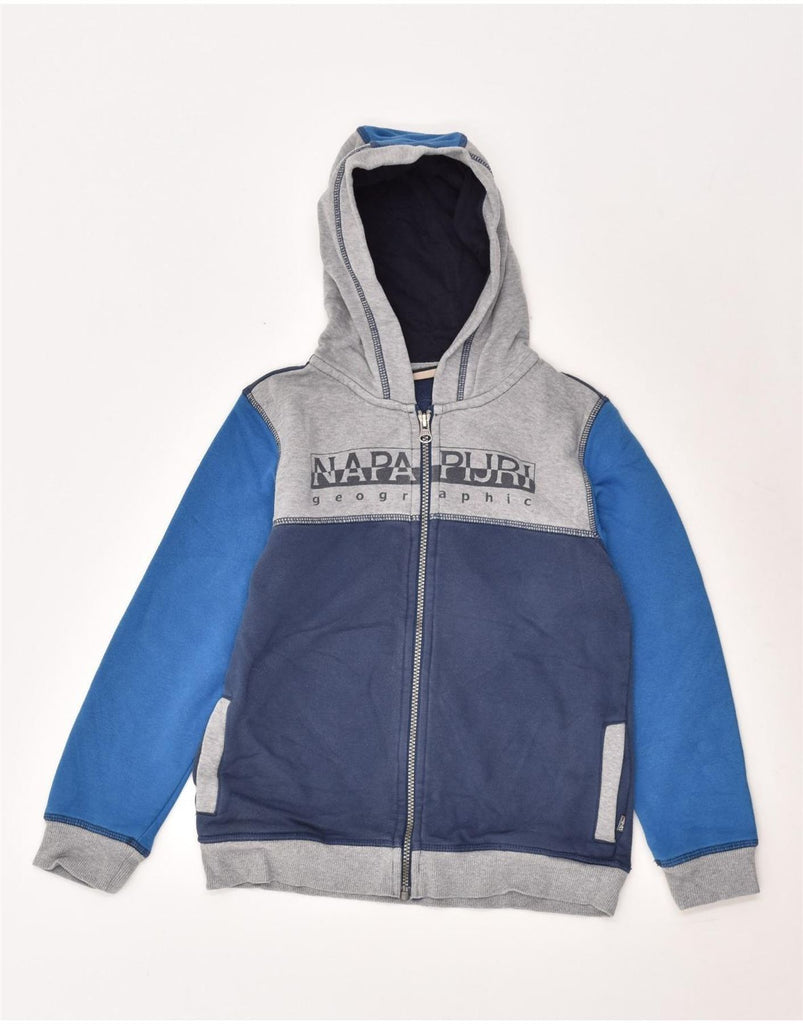 NAPAPIJRI Boys Graphic Zip Hoodie Sweater 9-10 Years Blue Colourblock | Vintage Napapijri | Thrift | Second-Hand Napapijri | Used Clothing | Messina Hembry 