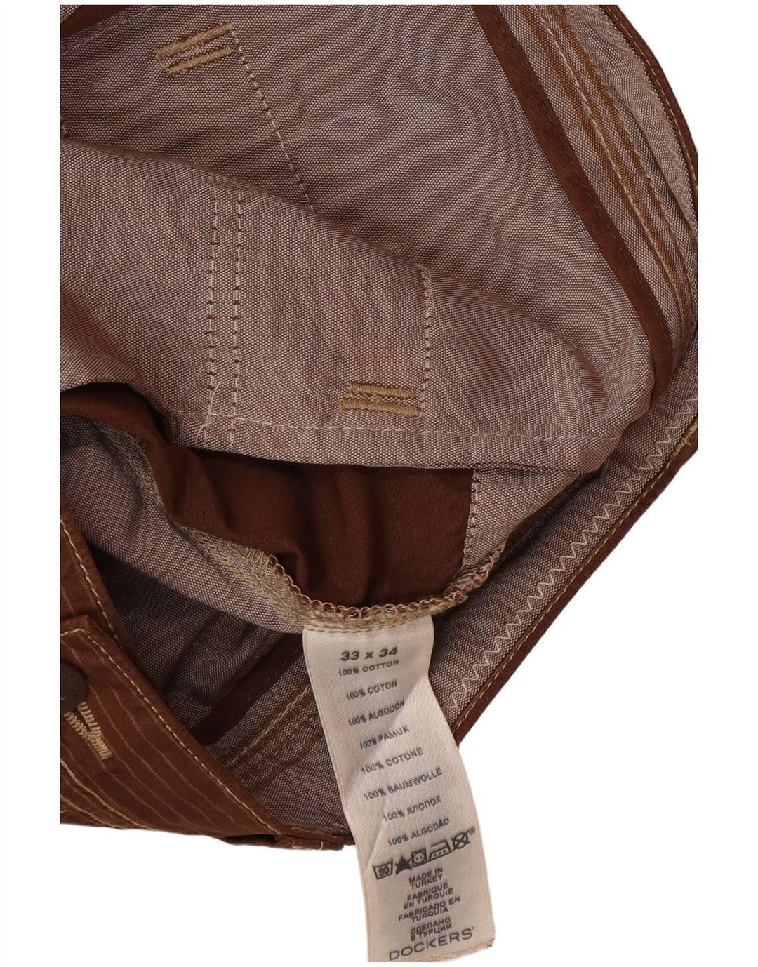 DOCKERS Mens Slim Fit Chino Trousers W34 L34 Brown Pinstripe Classic