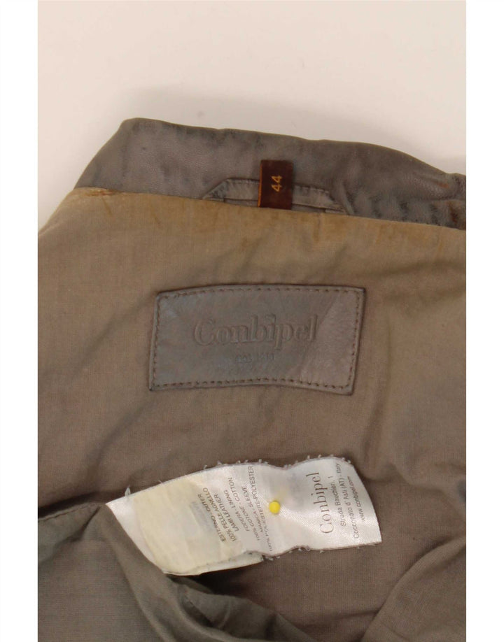 Conbipel Womens Leather Jacket IT 44 Medium Grey