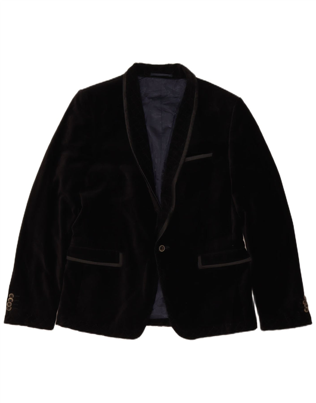 Zara Mens 1 Button Velvet Blazer Jacket EU 50 Medium Black Cotton