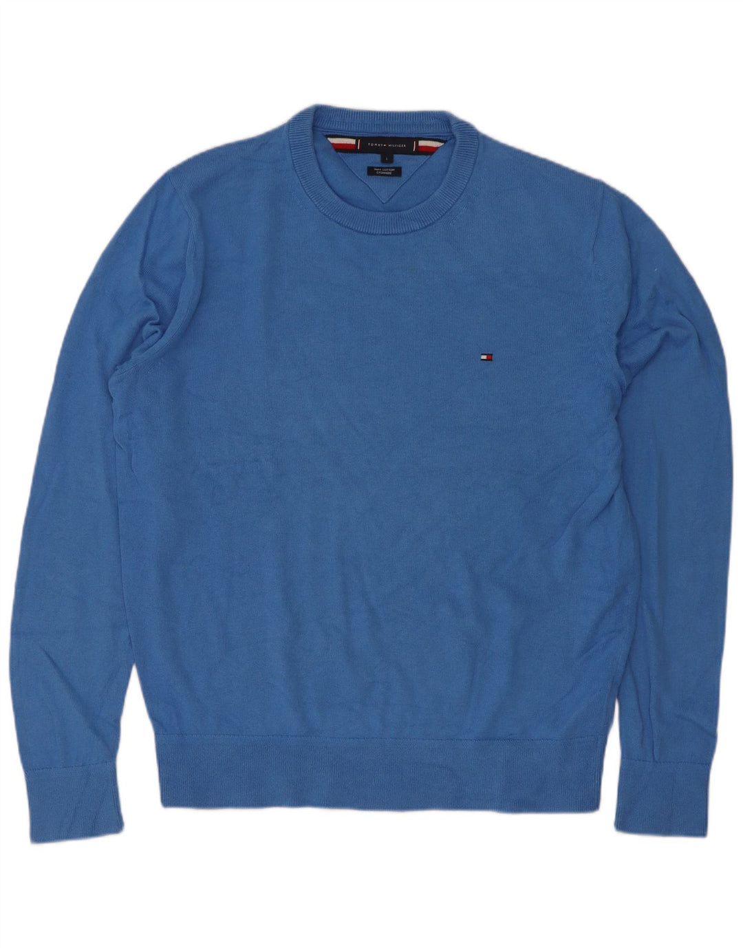 Tommy Hilfiger Mens Crew Neck Jumper Sweater Large Blue Cotton