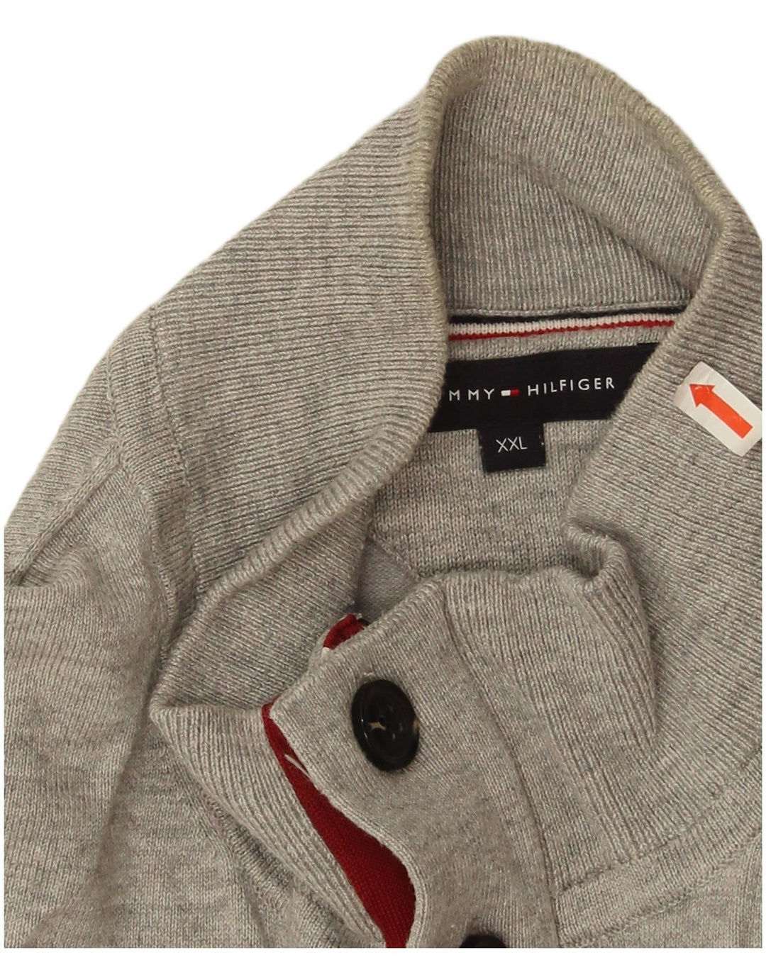 Tommy Hilfiger Mens Button Neck Jumper Sweater 2XL Grey Cotton