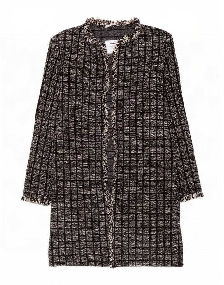 Zara Womens Open Overcoat UK 14 Medium Black Check Cotton