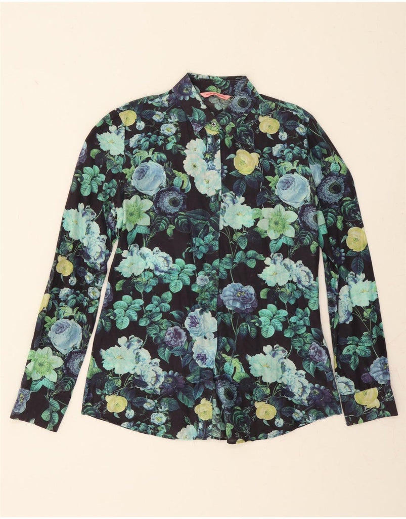 VINTAGE Womens Shirt IT 42 Medium Black Floral Cotton Vintage Vintage and Second-Hand Vintage from Messina Hembry 