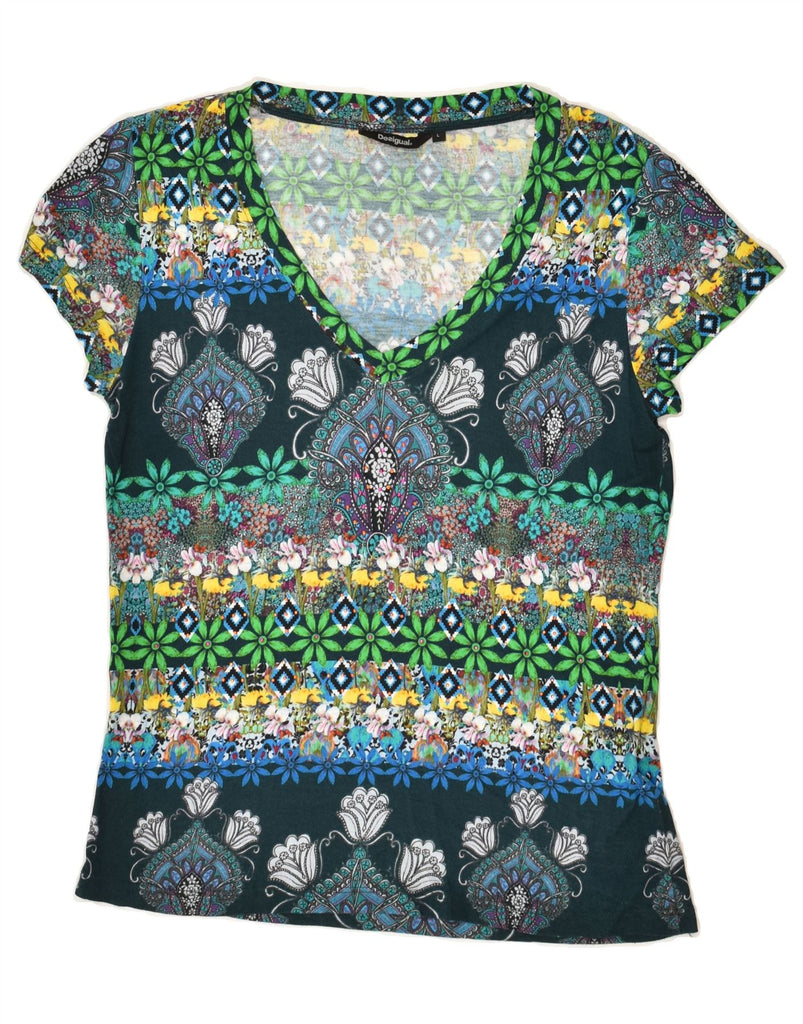 DESIGUAL Womens Graphic T-Shirt Top UK 14 Large Multicoloured Floral | Vintage Desigual | Thrift | Second-Hand Desigual | Used Clothing | Messina Hembry 