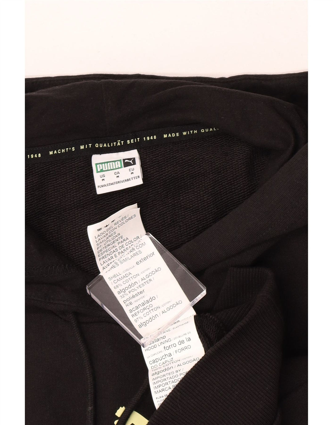 Puma Womens Graphic Crop Hoodie Jumper UK 14 Medium Black Cotton