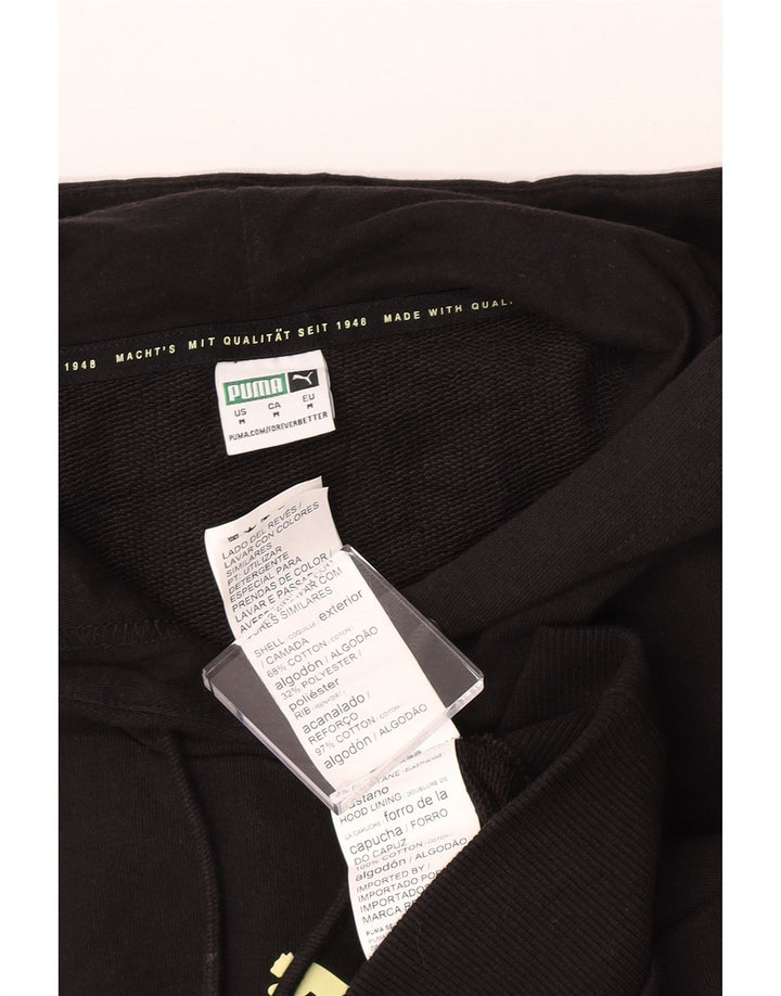 Puma Womens Graphic Crop Hoodie Jumper UK 14 Medium Black Cotton