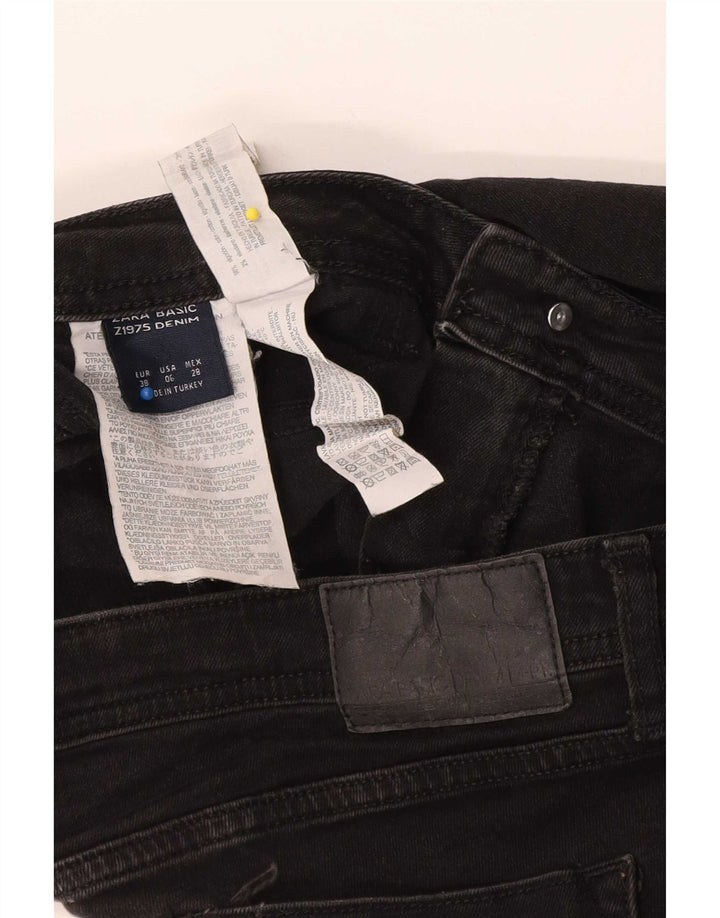 Zara Womens Distressed Slim Jeans EU 38 Small W28 L26 Black Cotton
