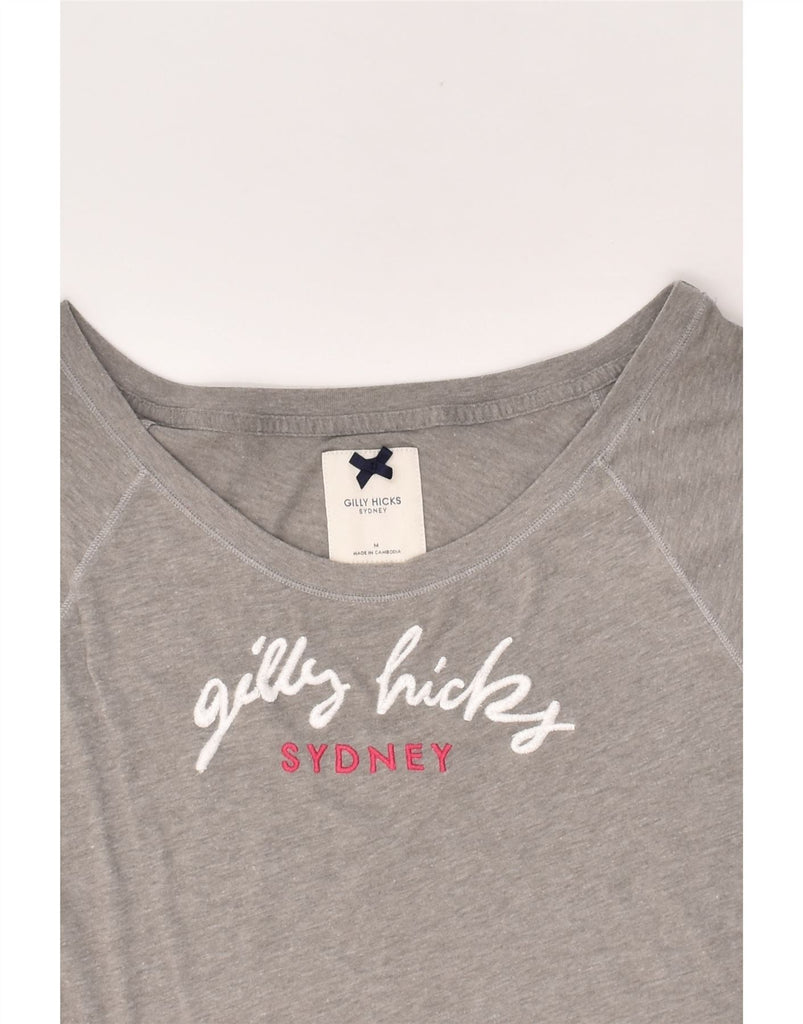 GILLY HICKS Womens Crop Graphic T-Shirt Top UK 12 Medium Grey Cotton | Vintage Gilly Hicks | Thrift | Second-Hand Gilly Hicks | Used Clothing | Messina Hembry 