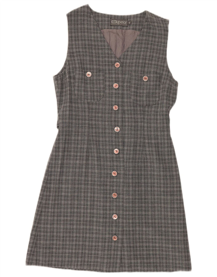 Superior Womens Sleeveless Shirt Dress IT 42 Medium Grey Plaid Viscose