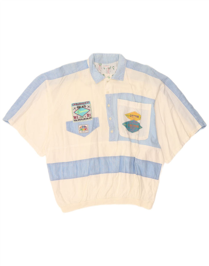 Chewan Mens Graphic Short Sleeve Pullover Shirt One Size White Colourblock