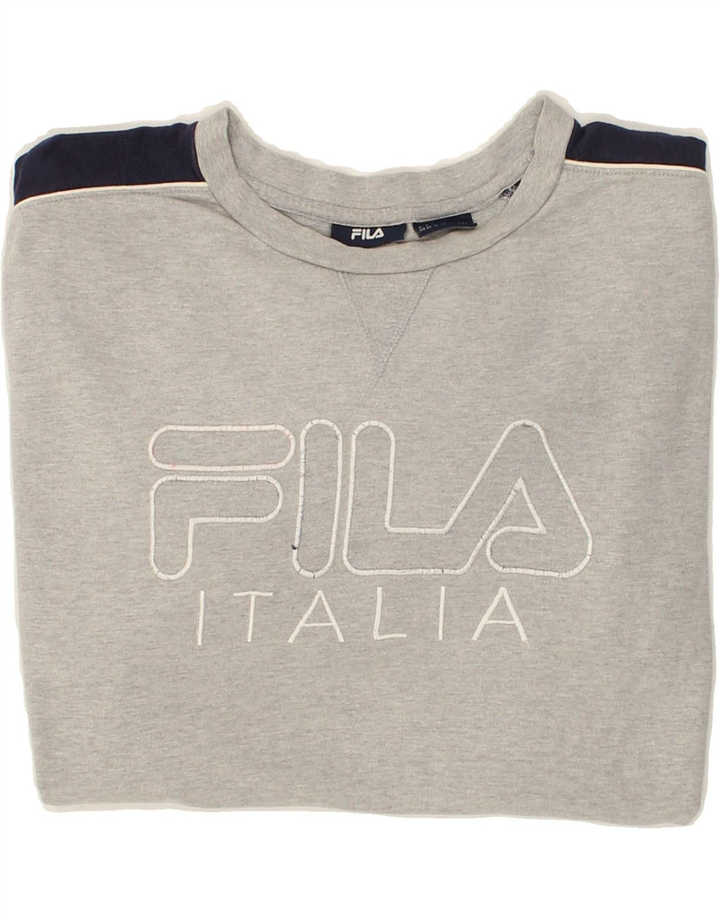 FILA Mens Graphic Sweatshirt Jumper Medium Grey Colourblock Cotton | Vintage Fila | Thrift | Second-Hand Fila | Used Clothing | Messina Hembry 